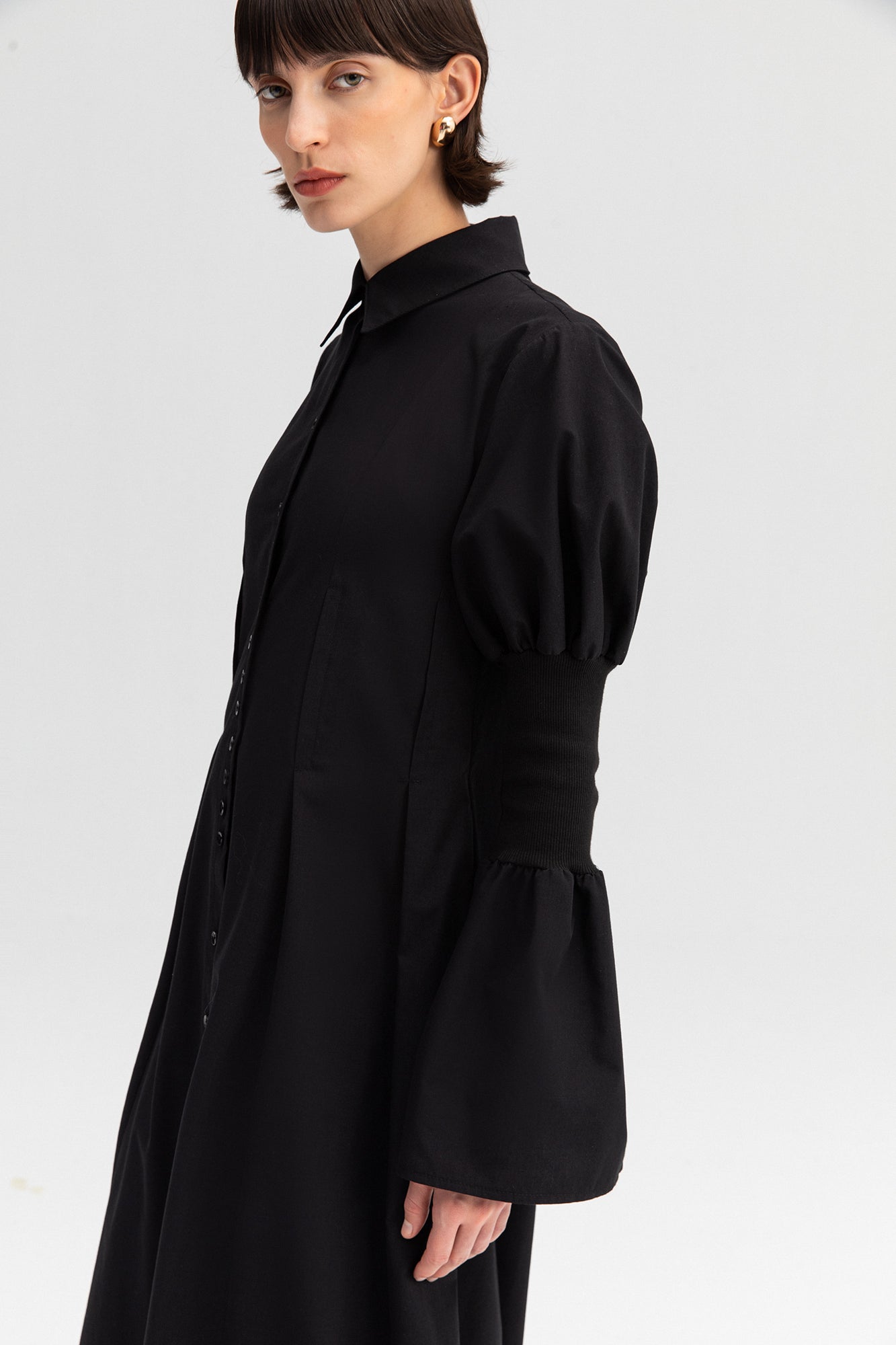 ELASTIC ARMED POPLIN DRESS