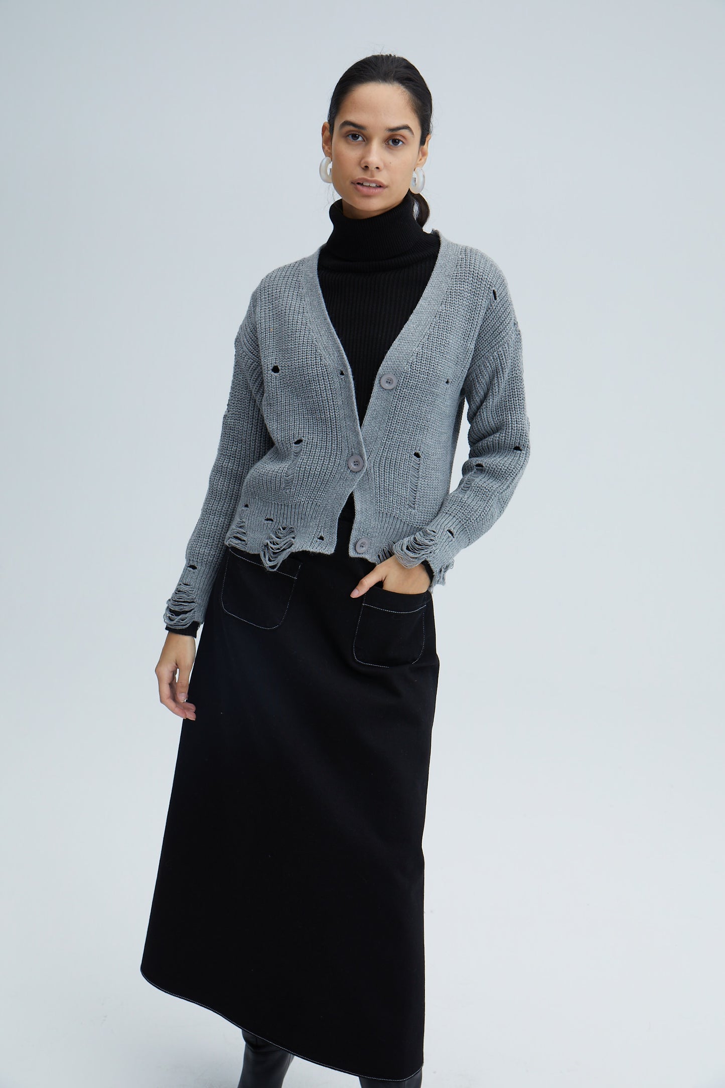 RIP DETAILED KNIT CARDIGAN