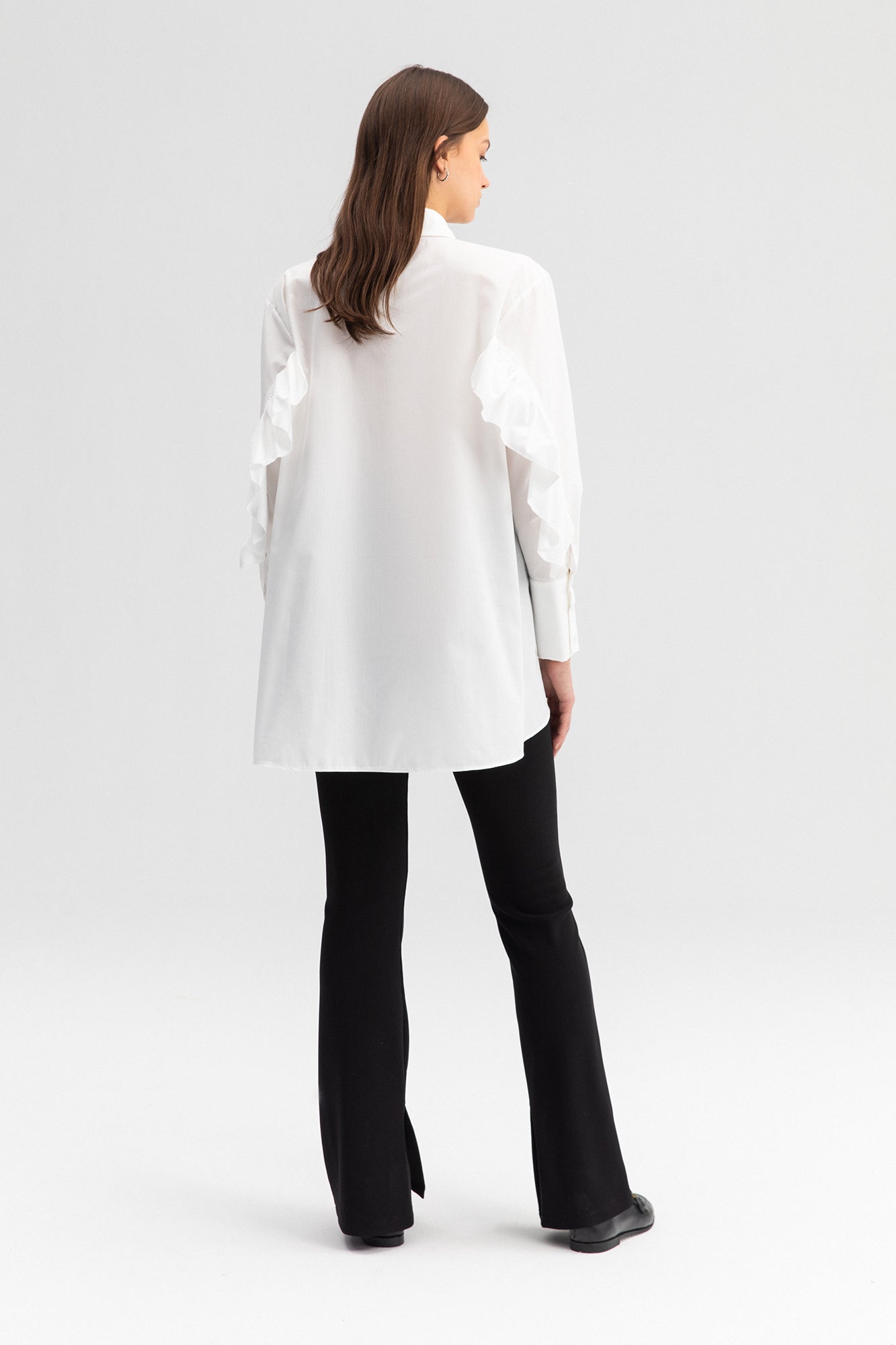 FRILLY ARMED POPLIN SHIRT