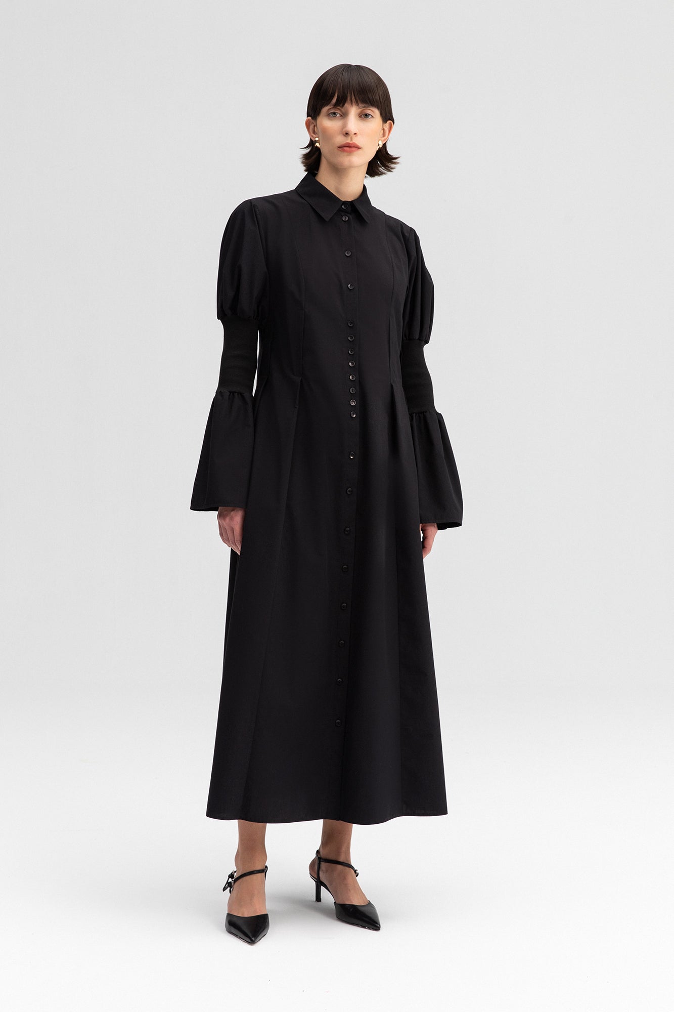 ELASTIC ARMED POPLIN DRESS