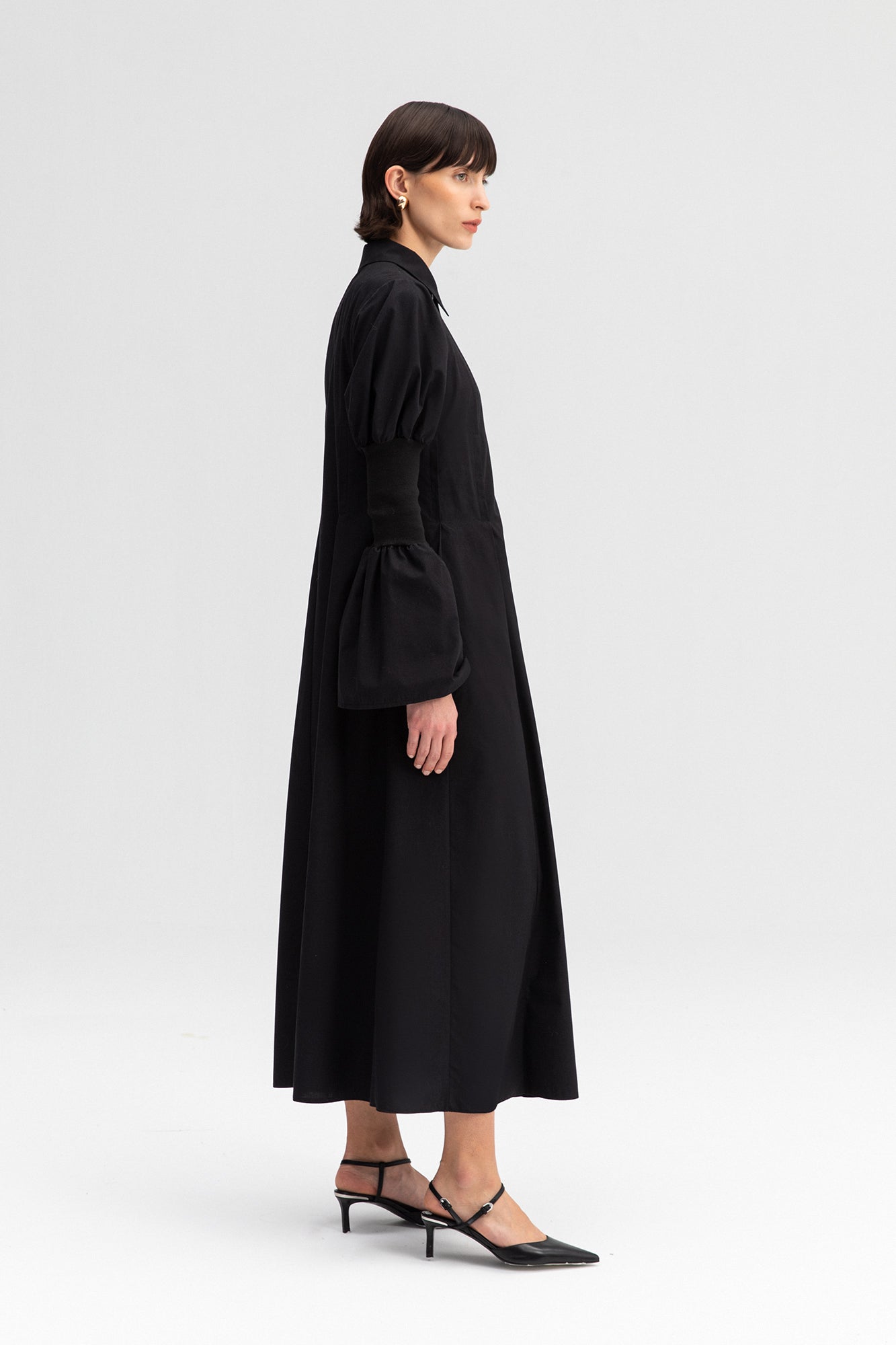 ELASTIC ARMED POPLIN DRESS