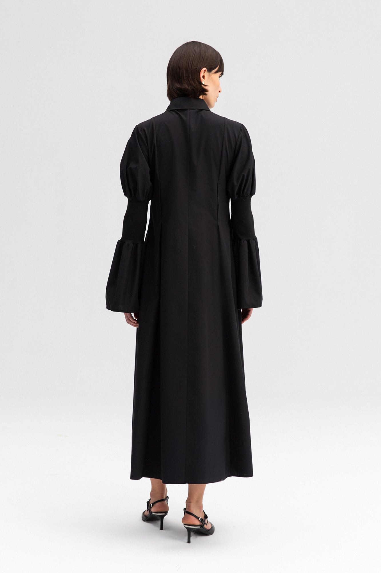 ELASTIC ARMED POPLIN DRESS
