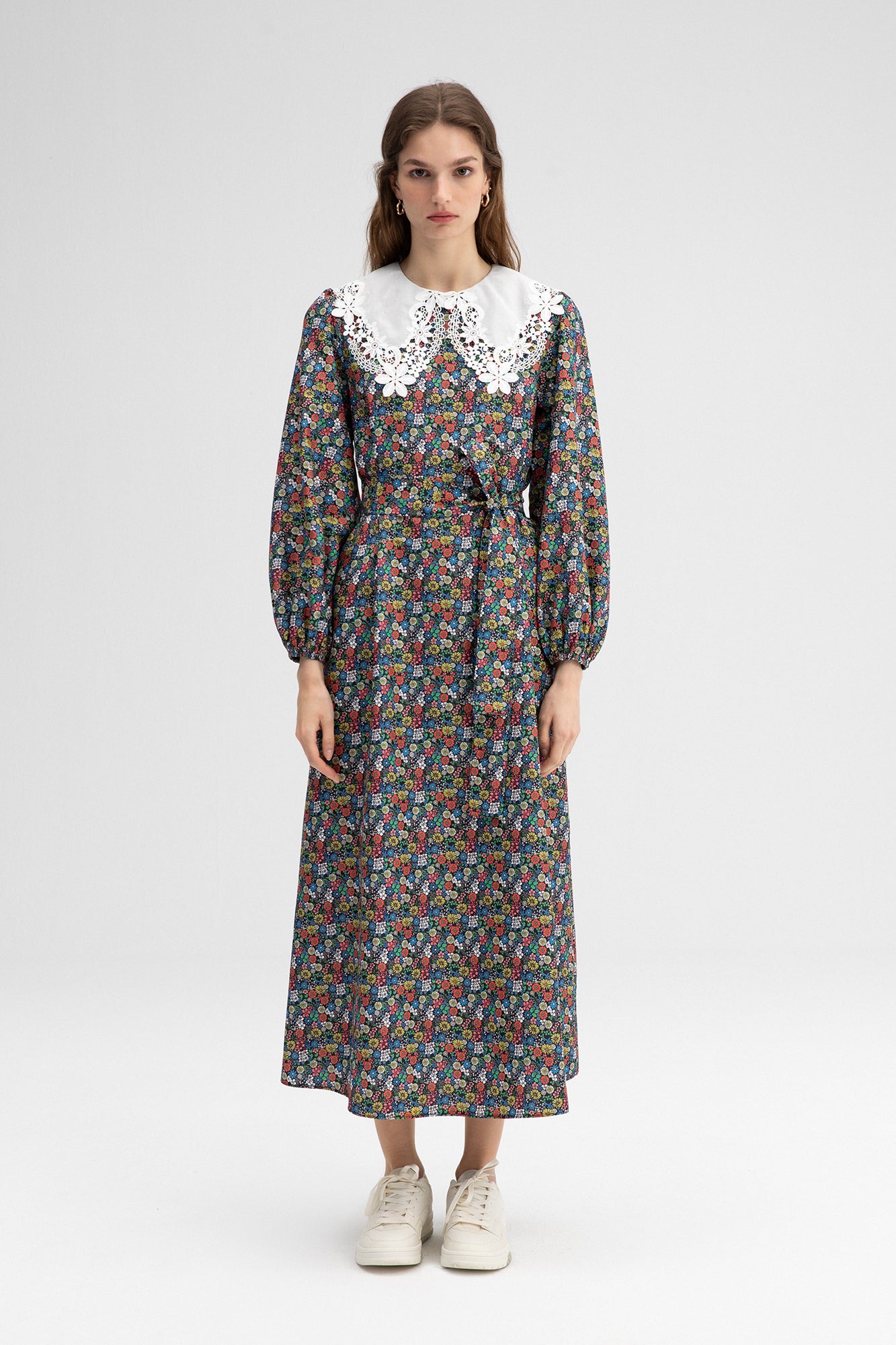FLOWERED POPLIN DRESS WITH COLLAR