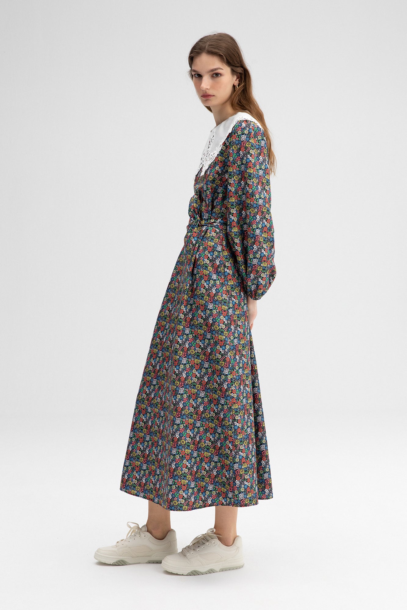 FLOWERED POPLIN DRESS WITH COLLAR