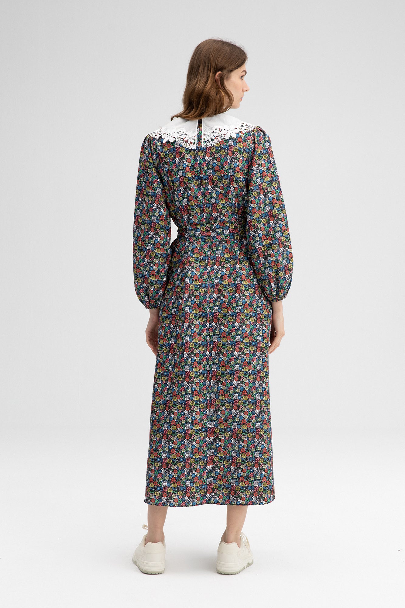 FLOWERED POPLIN DRESS WITH COLLAR