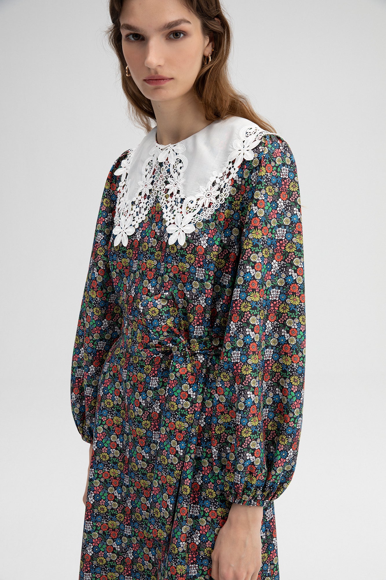 FLOWERED POPLIN DRESS WITH COLLAR