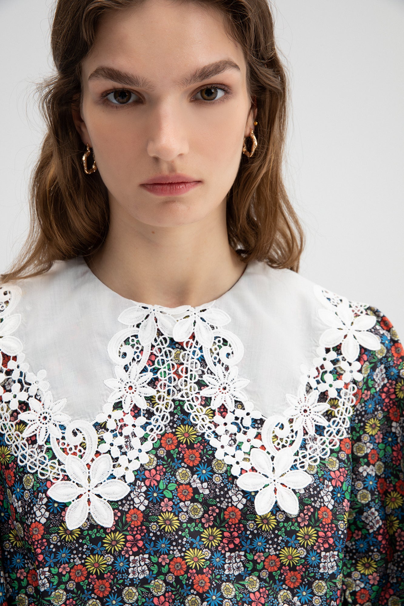 FLOWERED POPLIN DRESS WITH COLLAR