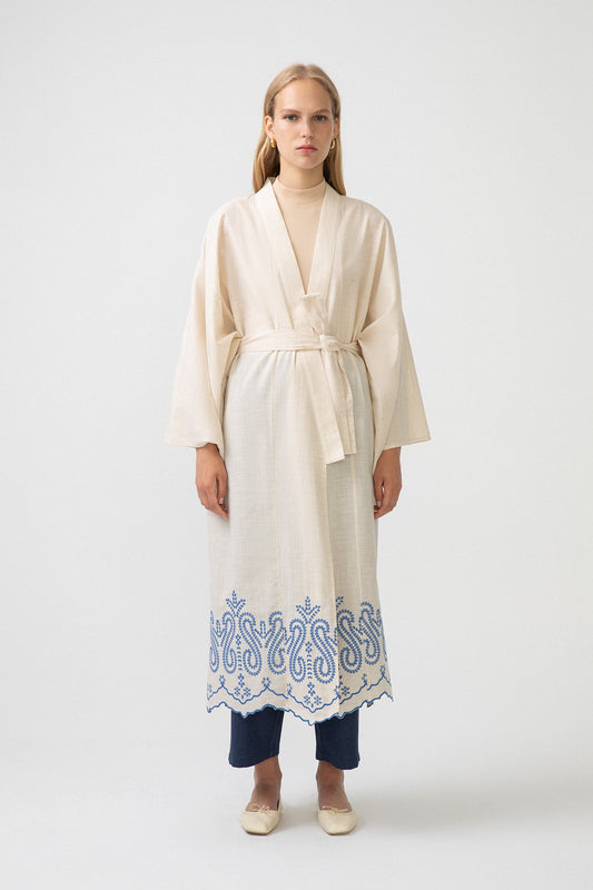 EMBROIDERED LINEN KIMONO
