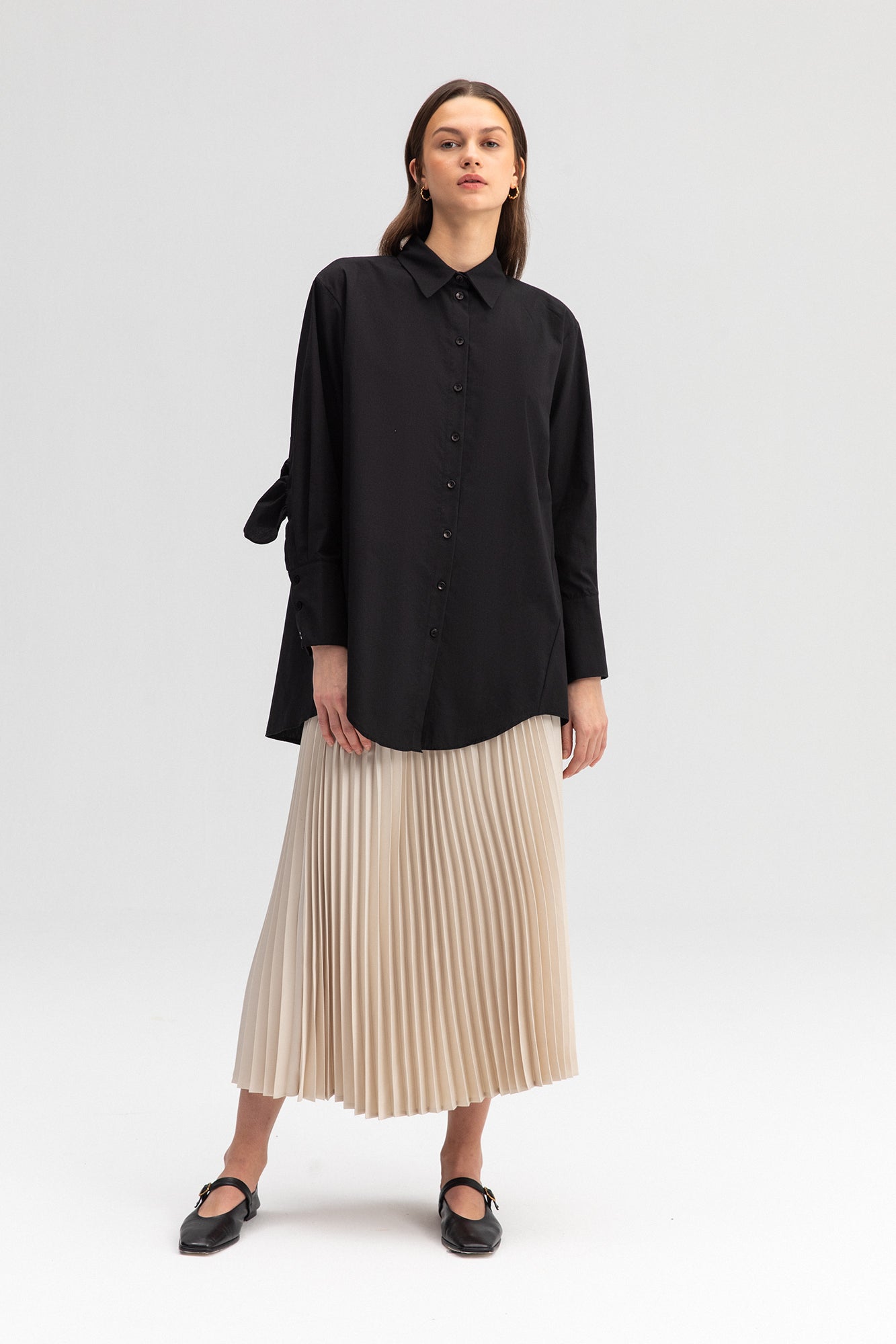 FRILLY ARMED POPLIN SHIRT