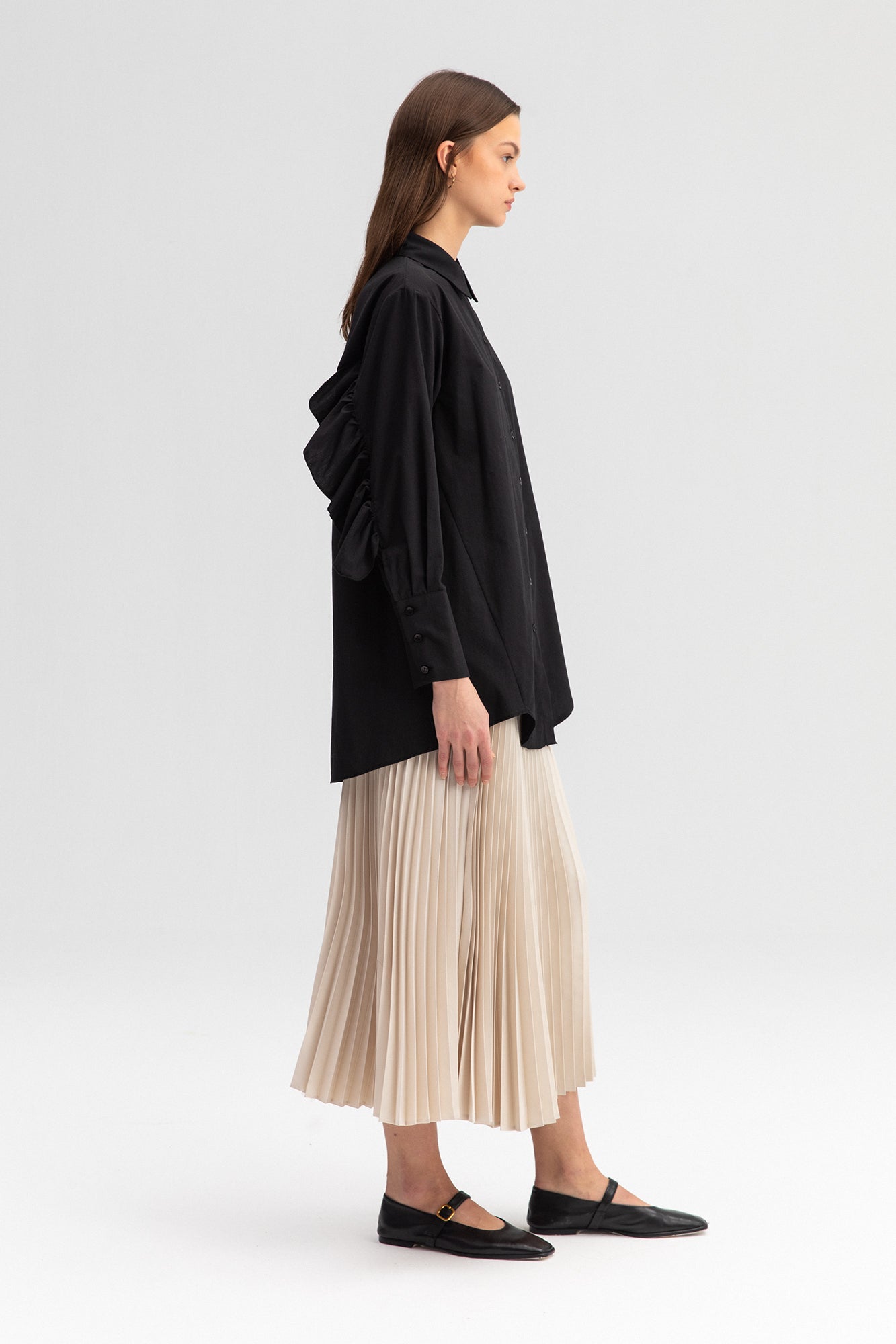 FRILLY ARMED POPLIN SHIRT