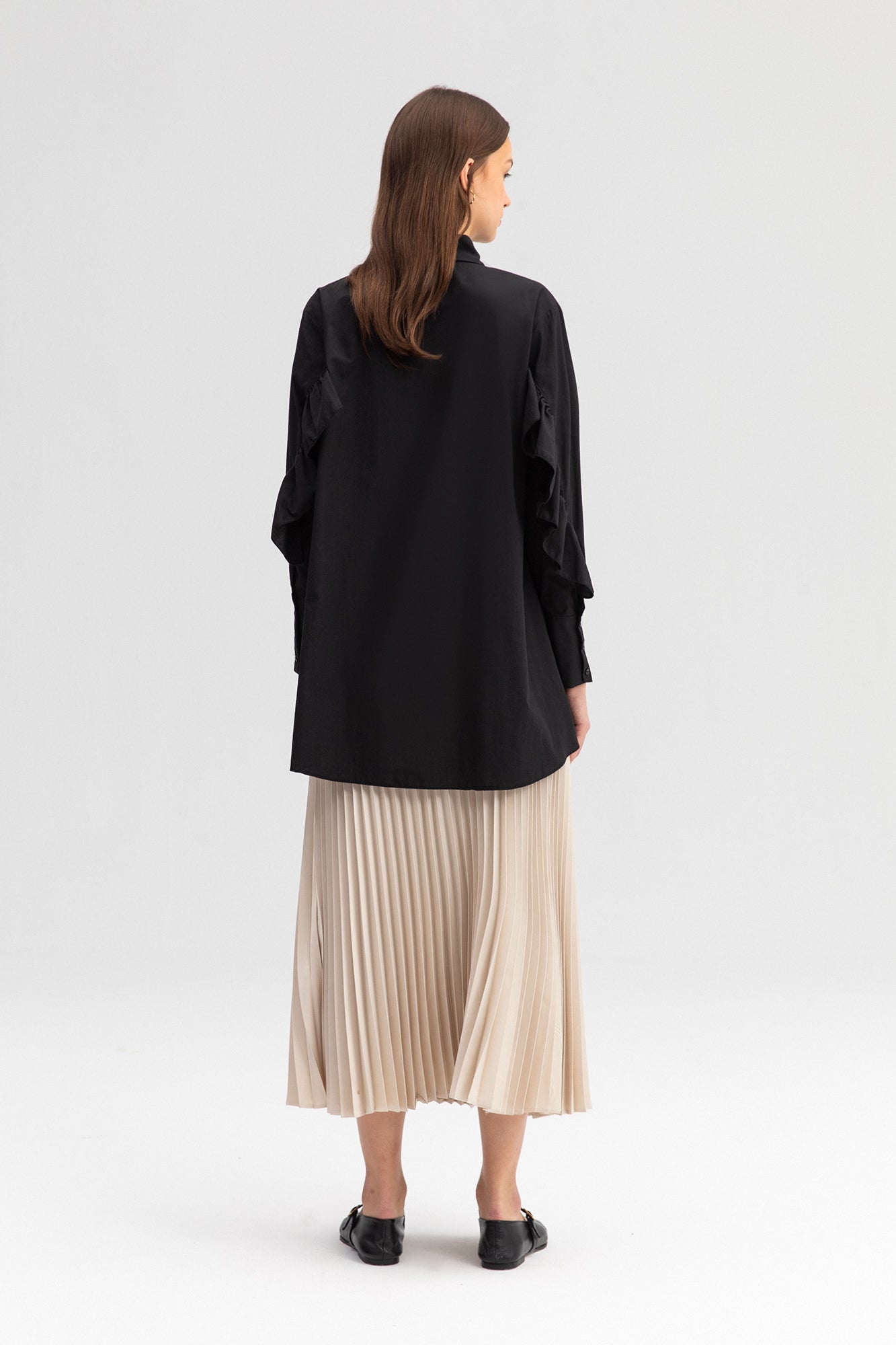 FRILLY ARMED POPLIN SHIRT