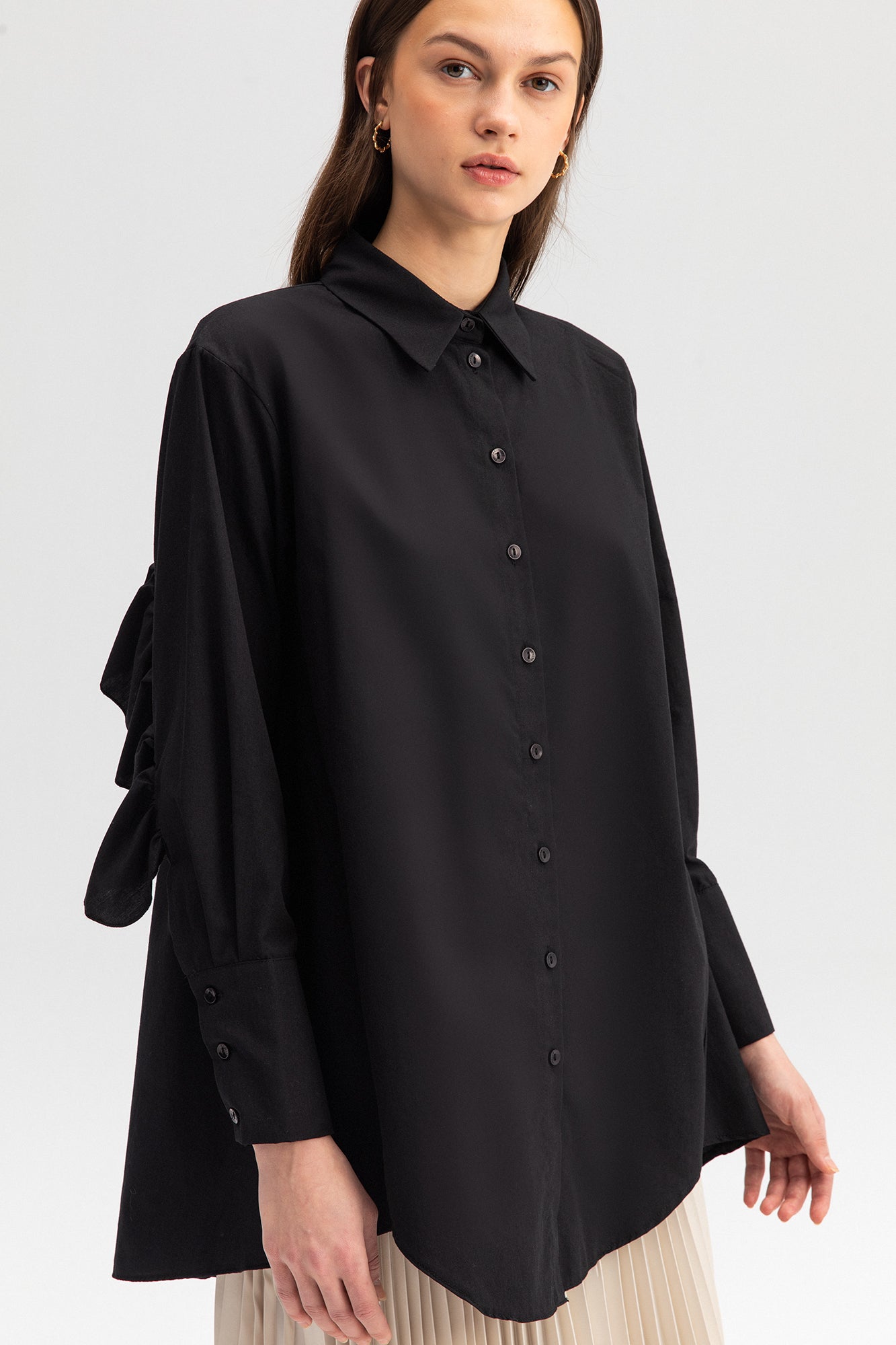 FRILLY ARMED POPLIN SHIRT