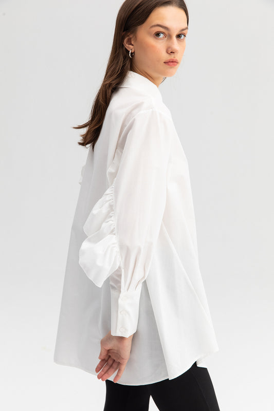 FRILLY ARMED POPLIN SHIRT