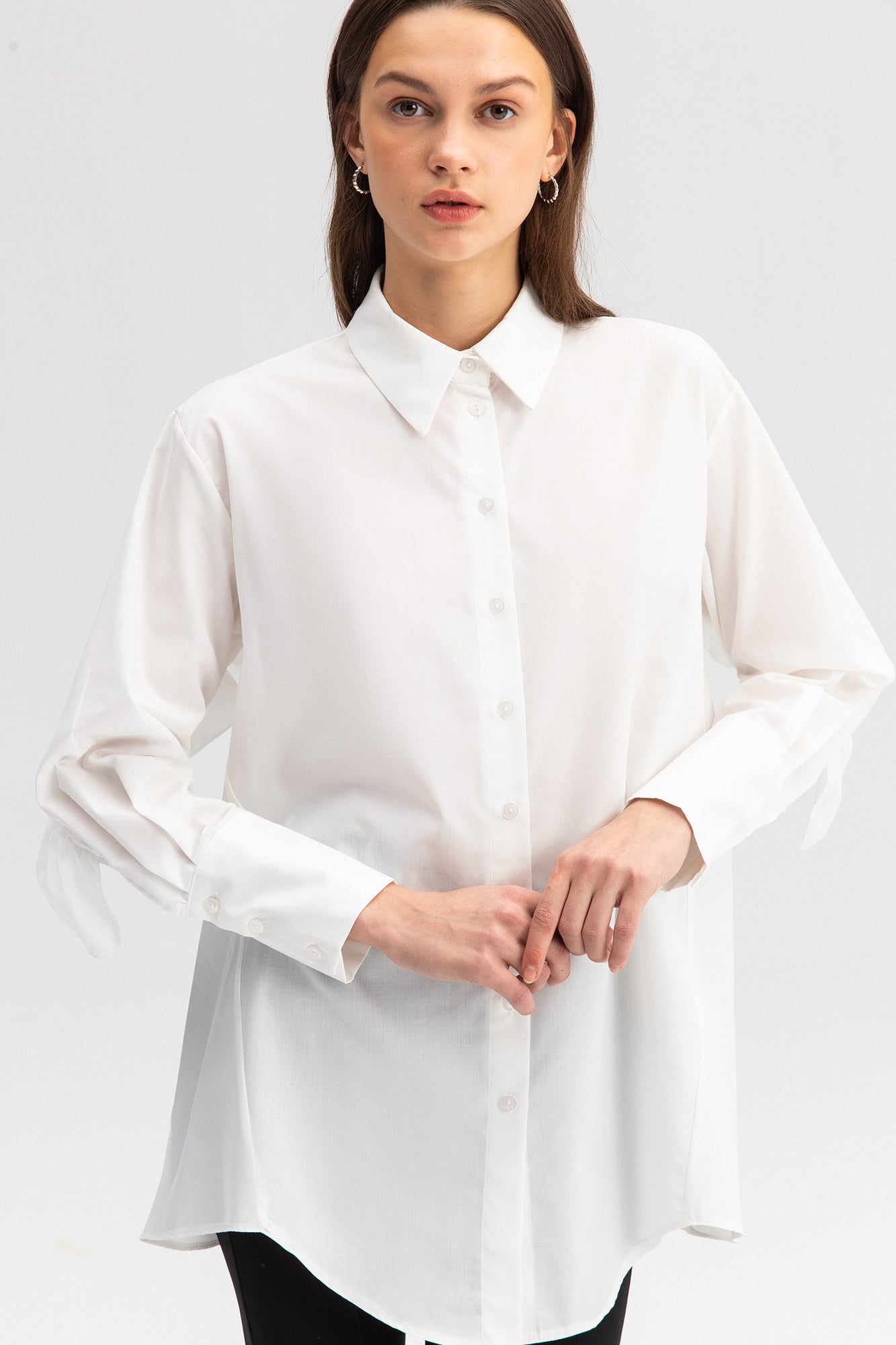 FRILLY ARMED POPLIN SHIRT