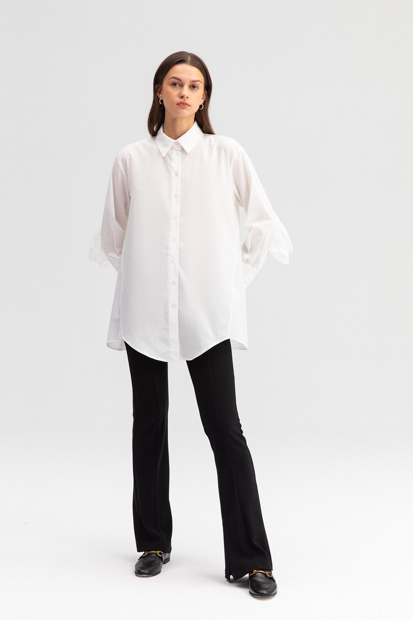 FRILLY ARMED POPLIN SHIRT
