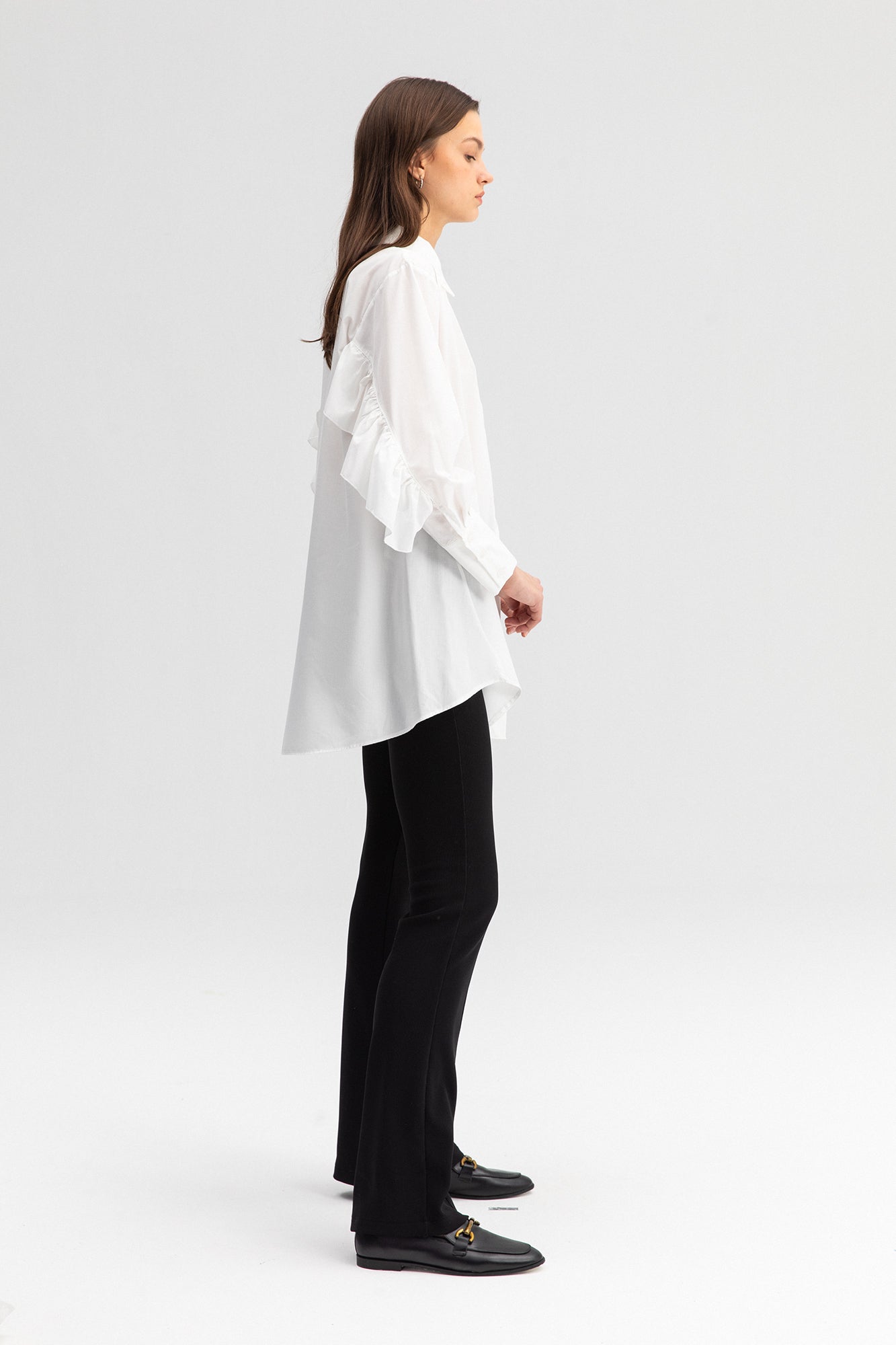 FRILLY ARMED POPLIN SHIRT