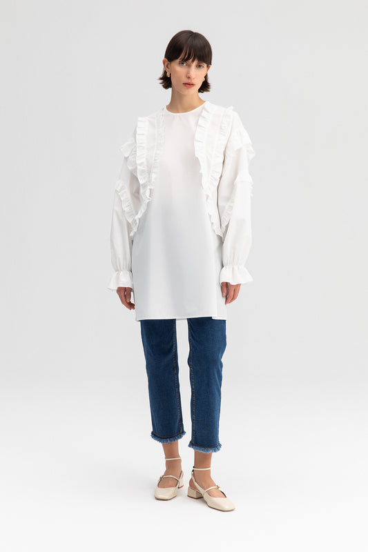 FRILLED POPLIN TUNIC TOP