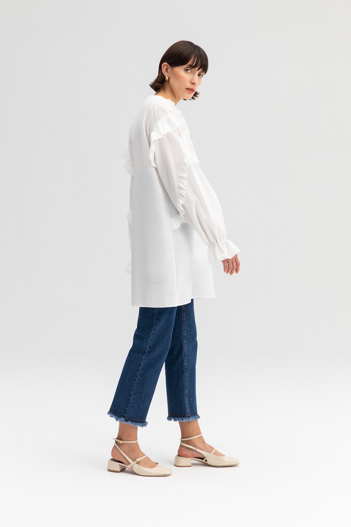 FRILLED POPLIN TUNIC TOP