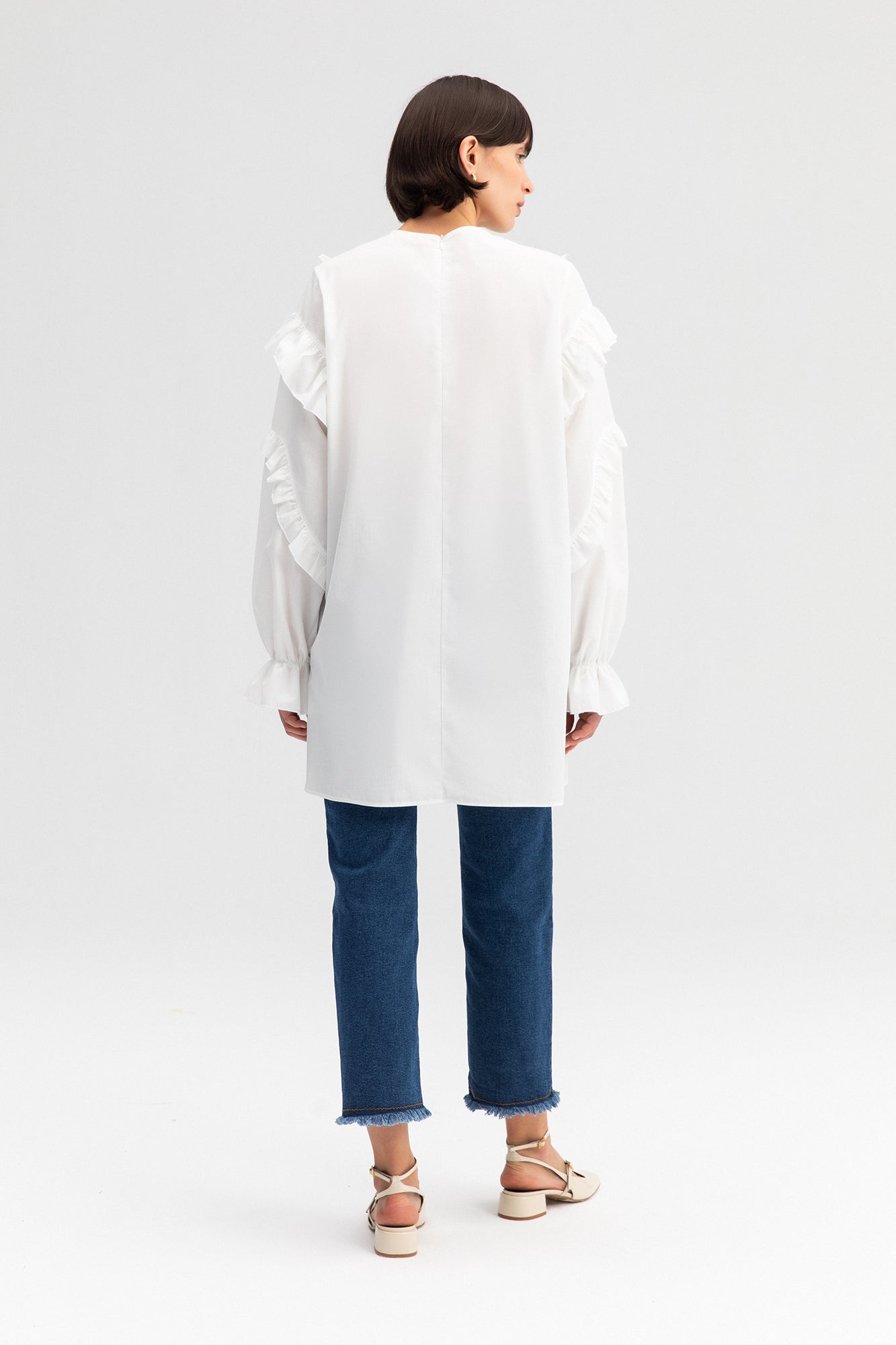 FRILLED POPLIN TUNIC TOP