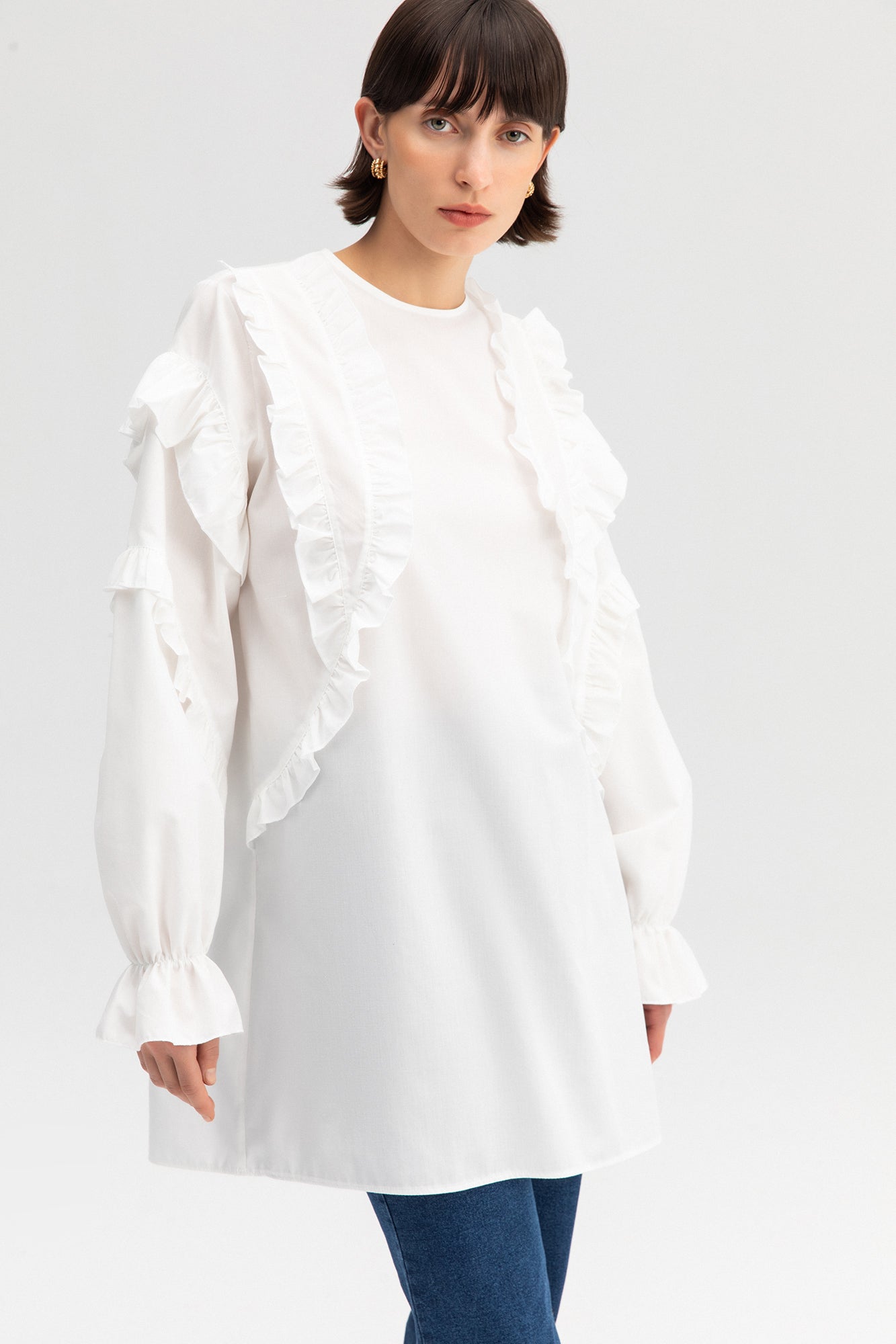 FRILLED POPLIN TUNIC TOP