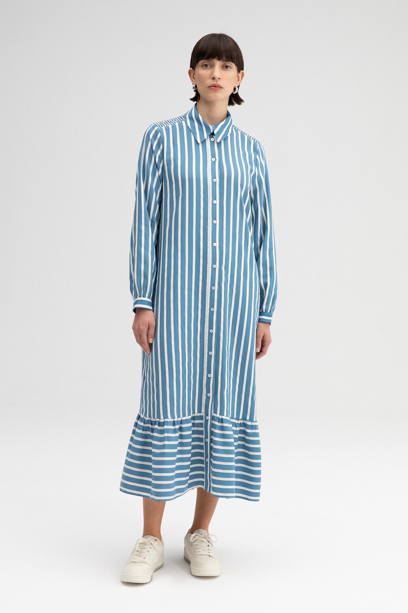 SHIRT DRESS WITH FRILLED SKIRT