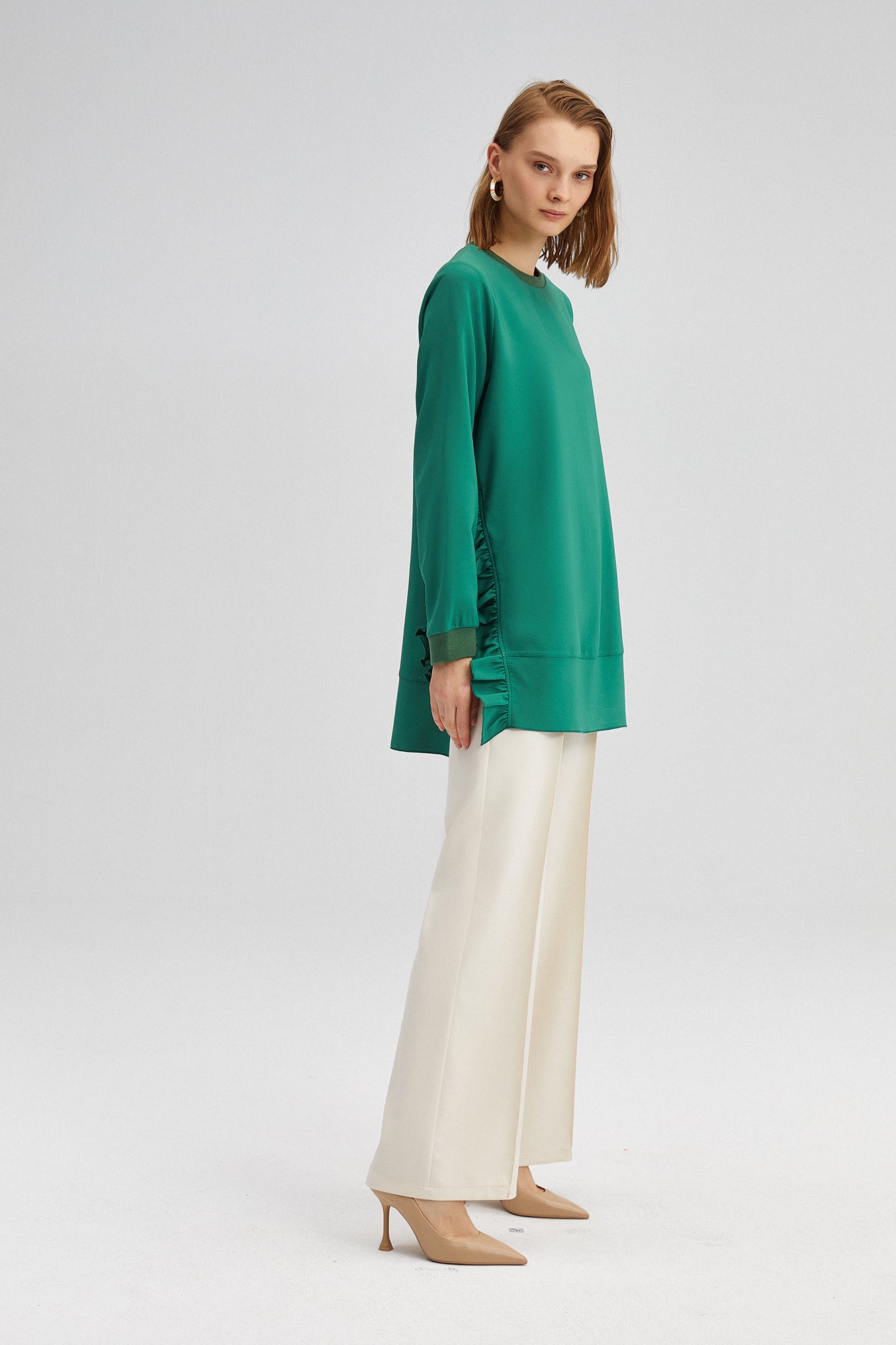 RUFFLED CREPE TUNIC