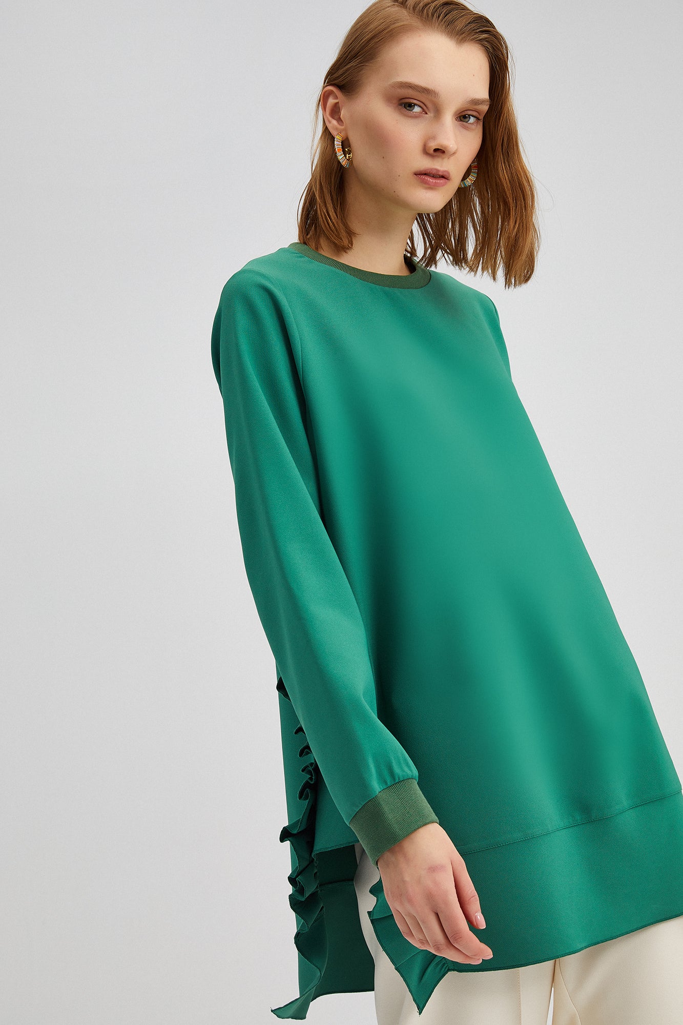 RUFFLED CREPE TUNIC