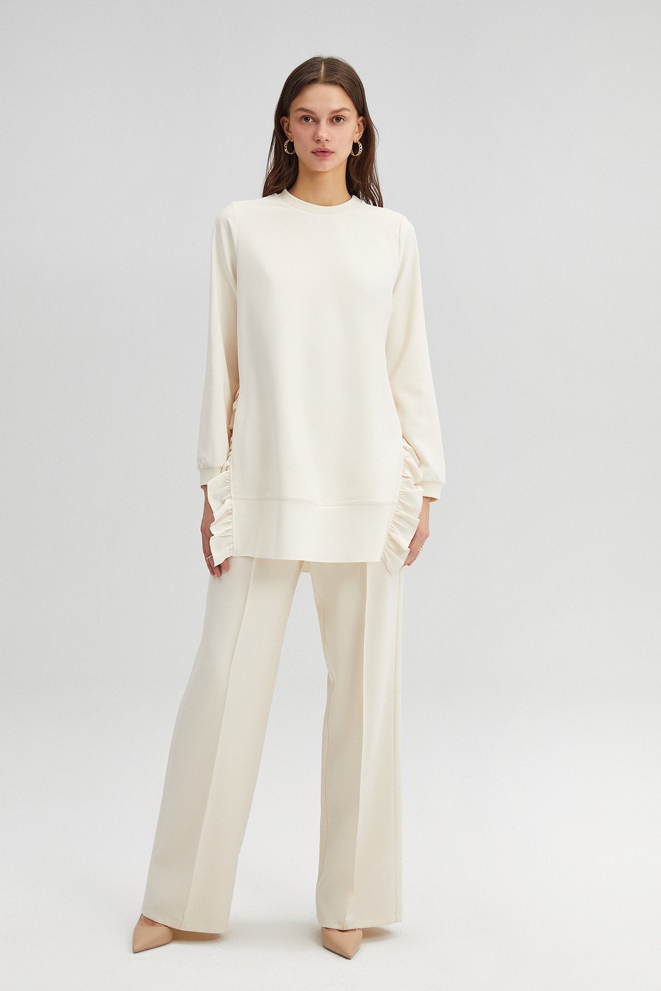 RUFFLED CREPE TUNIC