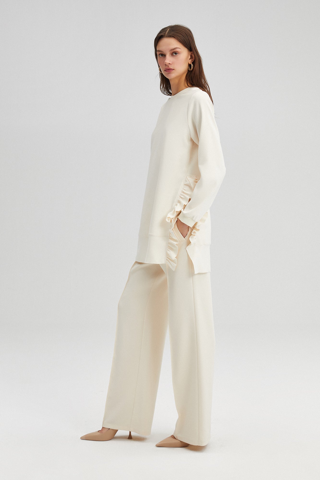 RUFFLED CREPE TUNIC