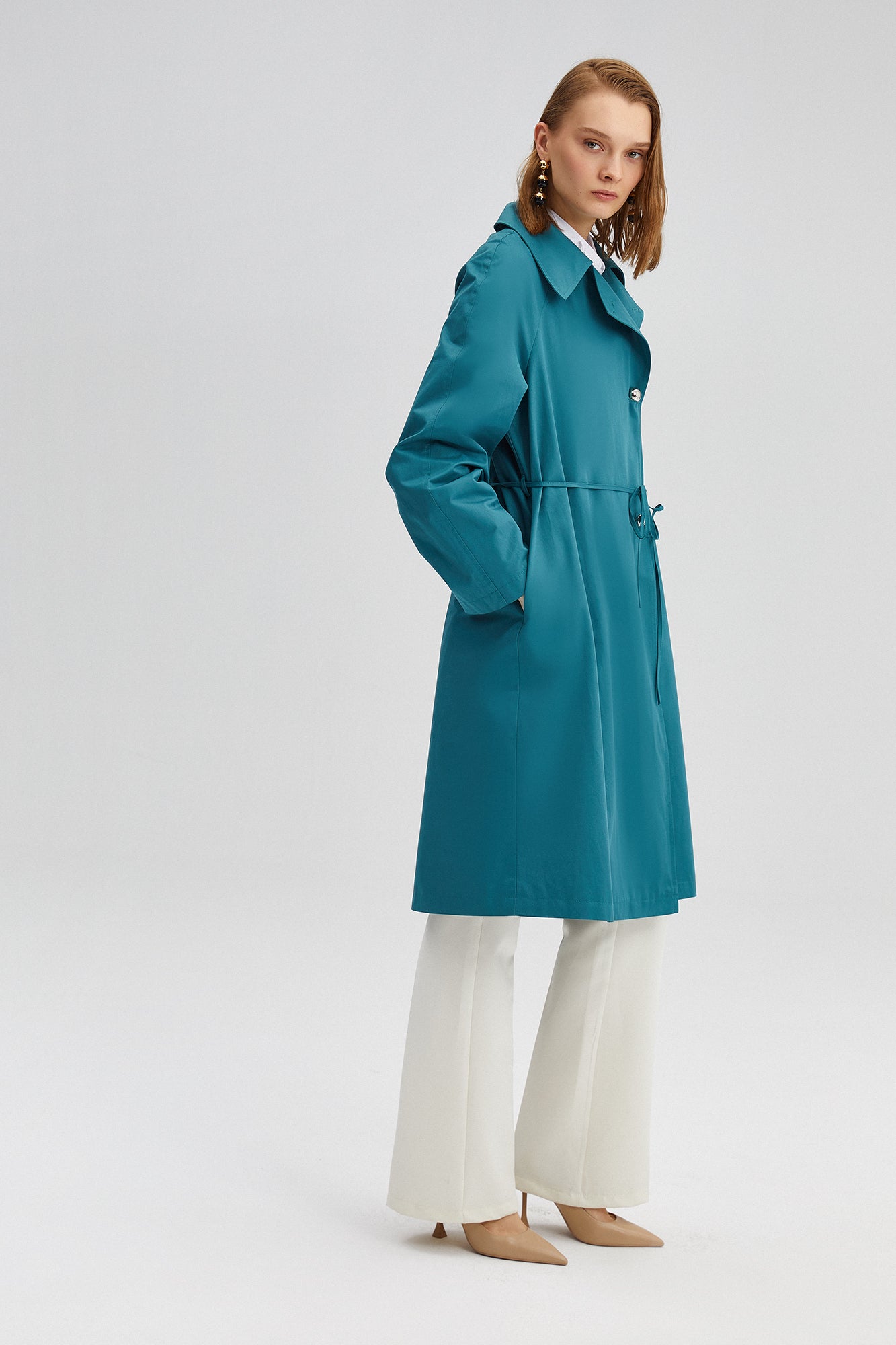 DOUBLE BREASTED TRENCHCOAT WITH RIB BELT