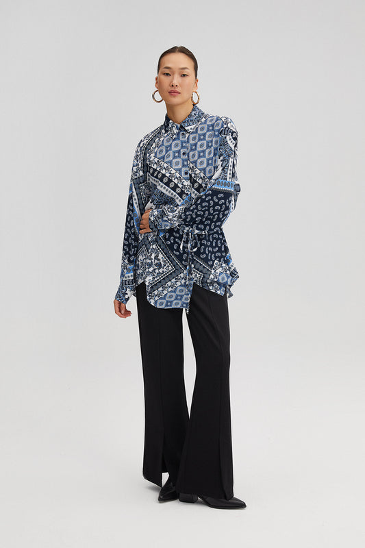 RIB BELTED PATTERNED SHIRT